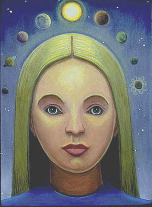 Girl Crowned with Celestial Orbs